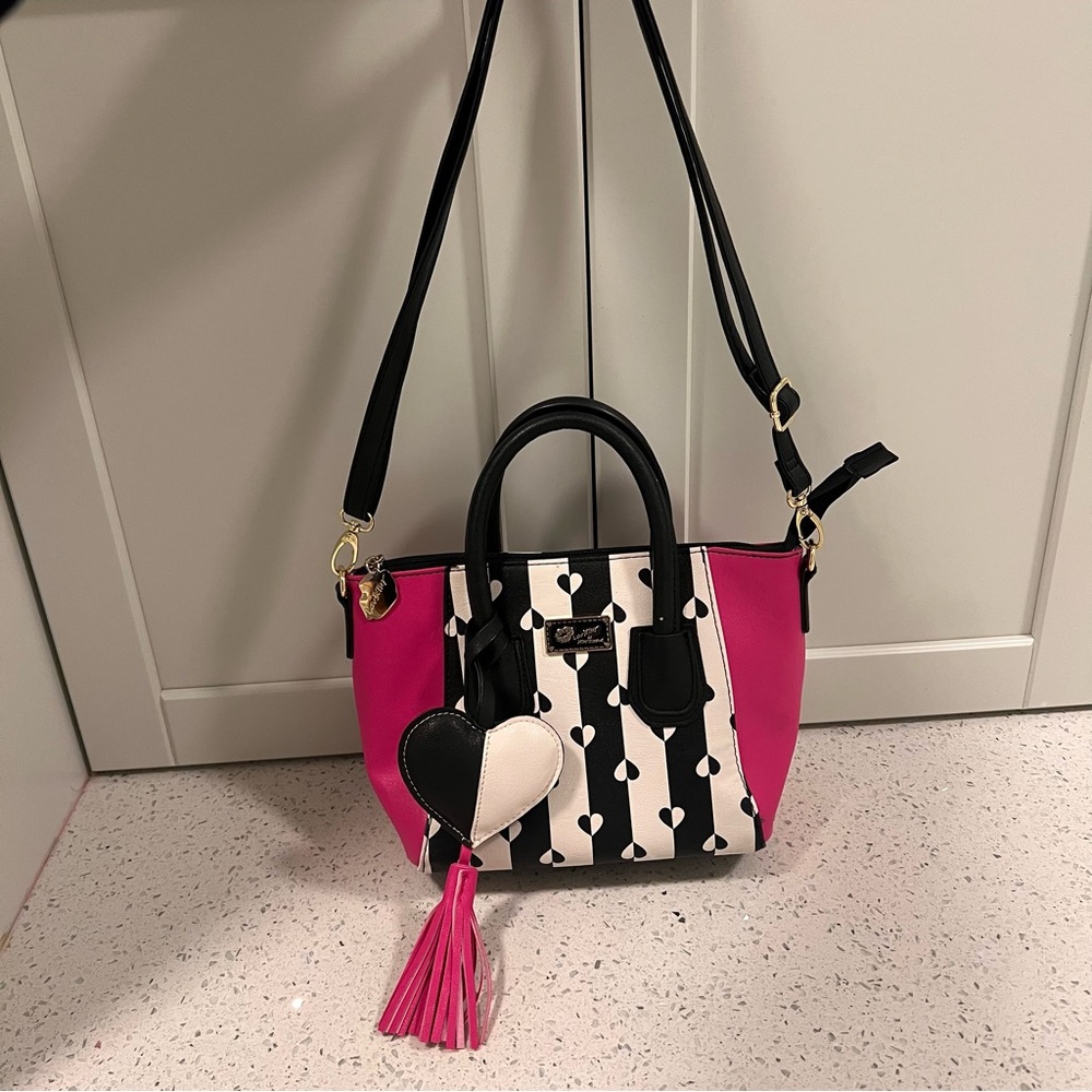 BETSEY JOHNSON Luv Betsey Striped Handbag Cross Body Shoulder Purse Bag w Tassel